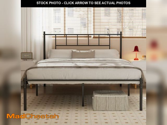 Lot 74-12664759 - VECELO Queen Metal Platform Bed Frame with Headboard, Heavy Duty Steel Slat Support, Under Bed Stora...