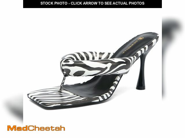 Lot 74-14150910 - NEWBELLA Women's Square Toe Heeled Sandals Thong Strap Stiletto Heel Slip On Dress Shoes Fashion Sum...