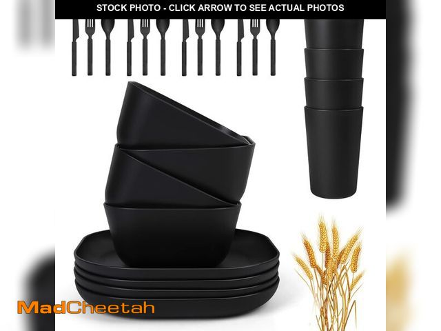 Lot 74-13711790 - afcevnlb 24 Piece Wheat Straw Square Dinnerware Sets for 4, Unbreakable Dinner Plates and Bowls Sets...