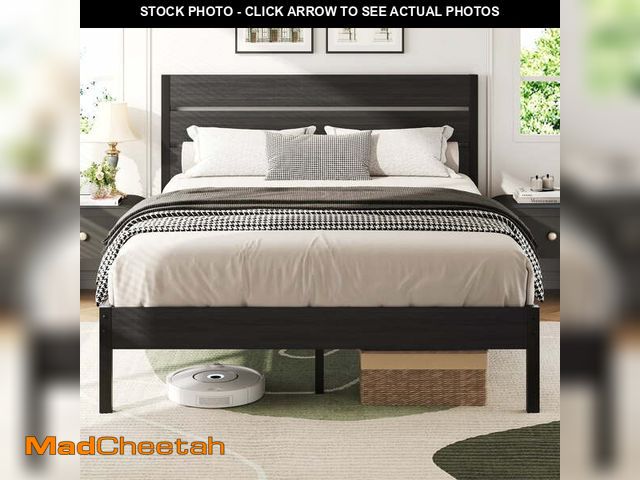 Lot 74-12889304 - Lifezone Queen Bed Frame with Rustic Vintage Wood Headboard and Footboard,Metal Support,Grey - UNUSE...