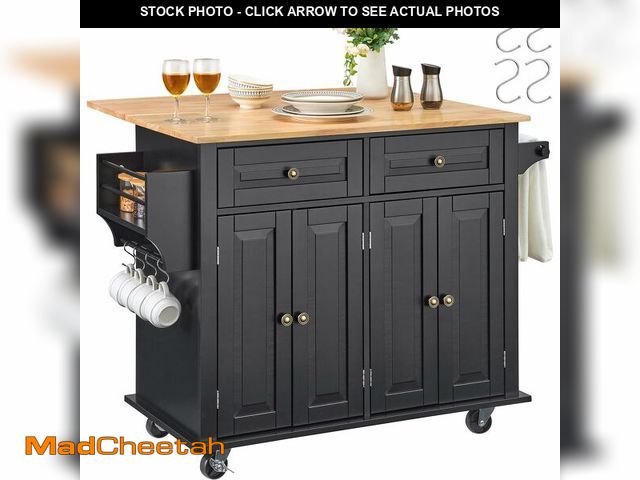 Lot 74-13123433 - VEVOR Kitchen Island Cart, 35" Wood Top Mobile Carts with Storage Cabinet, Rolling Table with Drop L...