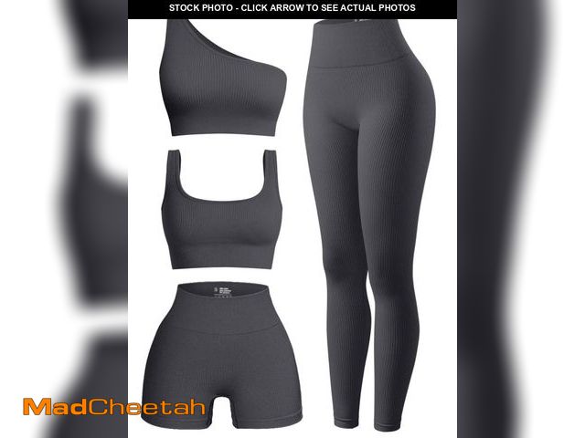 Lot 74-12372393 - OQQ Women's 4 Piece Ribbed Exercise Scoop Neck Sports One Shoulder High Waist Legging Active Set Sho...