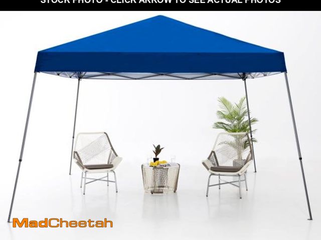 Lot 74-12407022 - ABCCANOPY 10ft x 10ft Base/8ft x 8ft Top Outdoor Pop Up Slanted Leg Canopy Tent,Blue - UNUSED
