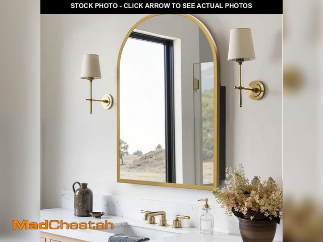 Lot 74-13019733 - Lirago 29.5 in. W x 39.4 in. H Arched Recessed/Surface Mount Medicine Cabinet with Mirror in Gold - ...