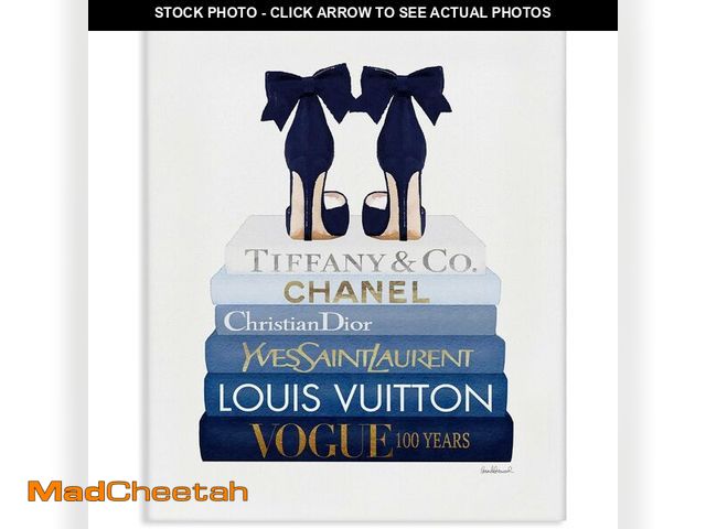 Lot 74-12665314 - Stupell Industries Navy Blue Heels Chic Bookstack, Designed By Amanda Greenwood, 30 x 40, Canvas Wal...