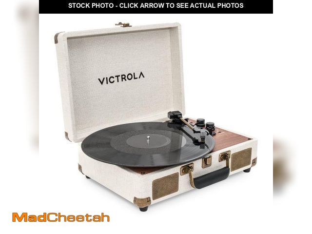 Lot 74-12537393 - Victrola Venture Bluetooth Portable Mid-Century Modern Suitcase Record Player with 3-Speed Turntable...