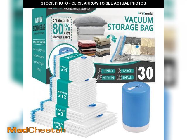 Lot 74-12221980 - Vacuum Storage Bags with Electric Pump, 30 Pack (3 Jumbo/3 Large/12 Medium/12 Small) Vacuum Seal Spa...