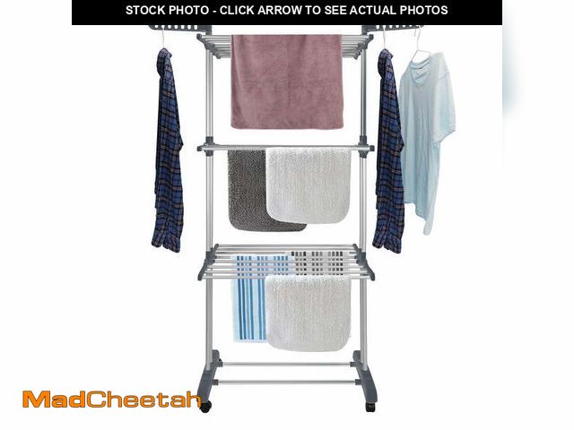 Lot 74-13775134 - Flngr Drying Rack for Clothes Towels with Wheels and Hooks Weight Limit 19.84 Pounds - UNUSED