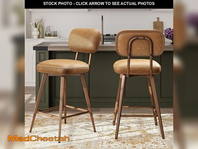 Lot 74-13073993 - Swivel Bar Stools Set of 2, Mid Century PU Leather Counter Height Bar Chairs with Low Back and Metal...