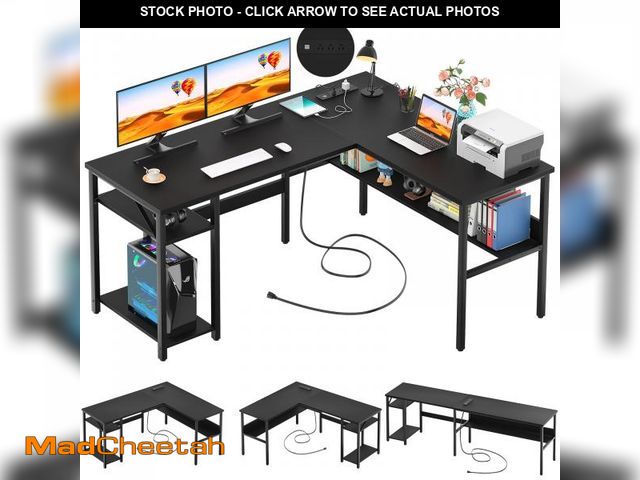 Lot 74-12265719 - *SEE DETAILS* Unikito Reversible L Shaped Desk with Magic Power Outlets and USB Charging Ports, Stur...