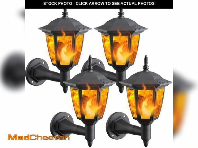 Lot 74-12435403 - Dynaming 4 Pack Solar Flame Wall Lanterns Outdoor, Solar Powered Wall Mounted Sconce Lights, Flicker...