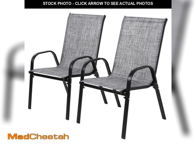 Lot 74-12691960 - 2-Piece Steel Patio Grey Chairs, Outdoor Camping Chairs with Breathable Textilene Fabric With Armres...
