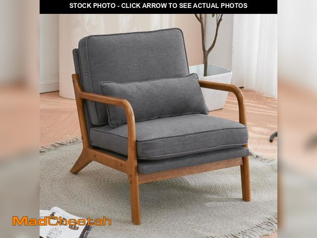 Lot 74-12513473 - UBesGoo Modern Arm Chair Linen Fabric Upholstered Comfy Reading Accent Chair with Solid Wood Frame D...