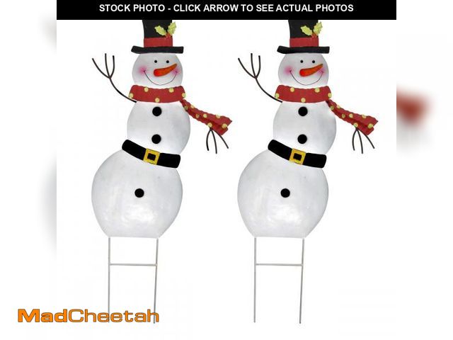 Lot 74-12098875 - (MISSING ONE ) Gift Boutique Xmas Snowman Stakes Metal Yard Decor Set of 2 Holiday Outdoor Garden St...