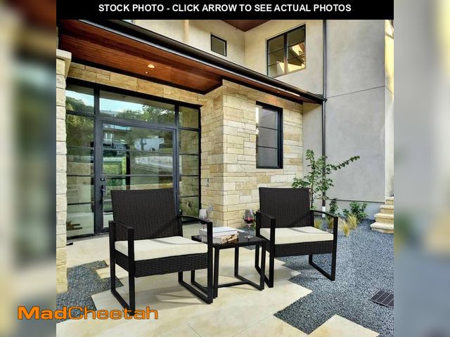 Lot 74-14033831 - Tozey Black 3-Piece Patio Sets Steel Outdoor Wicker Patio Furniture Sets Outdoor Bistro Set with Whi...