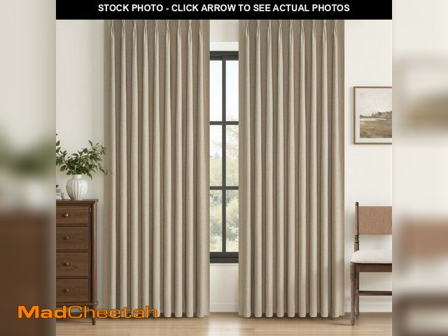 Lot 74-13628906 - Pinch Pleated Blackout Curtains 60 Inches Wide for Living Room, Room Darkening Linen Blend Tan Viral...