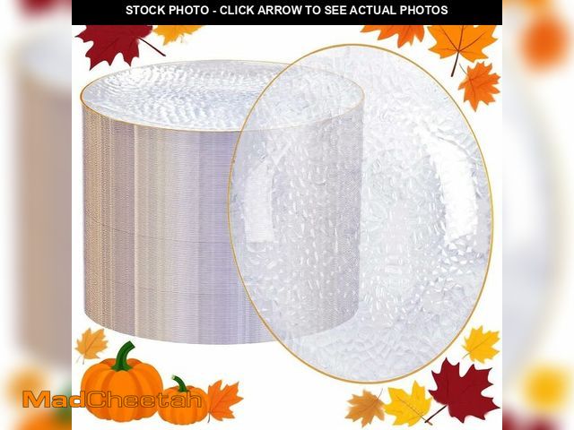 Lot 74-12716708 - Rubtlamp 60 Pieces Gold Plastic Plates - 10 inch Clear Dinner Plates - Hammer Pattern Design - Fancy...