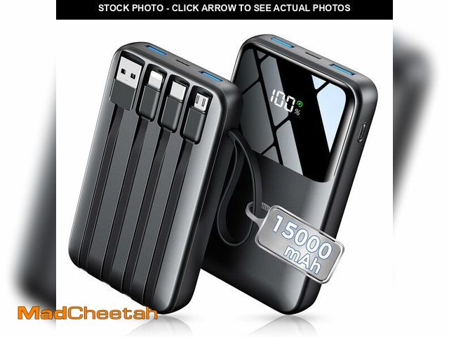 Lot 74-14151816 - Power Bank, 15000mAh Portable Charger with Built in Cable, 22.5W Fast Charging, 6 Outputs, Slim Trav...