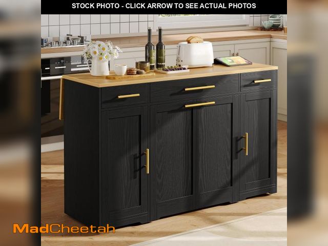 Lot 74-12391201 - YITAHOME Kitchen Island with Drop Leaf, 55 inch Rolling Kitchen Carts, Modular Pull Out Trash Can Ca...