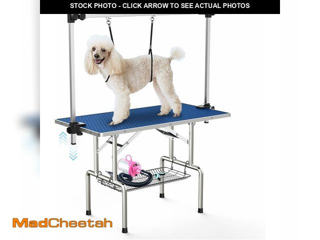 Lot 74-14067423 - Lyromix 36''Large Dog Grooming Table, Adjustable Cat Drying Desktop with Arms, Nooses, Mesh Tray, Fo...