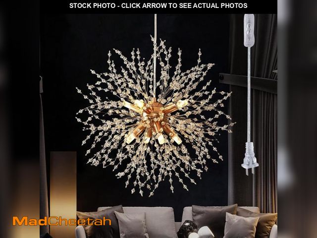 Lot 74-11551375 - HOXIYA Modern Crystal Chandeliers Firework, Plug in Dandelion Chandelier, Gold Sputnik Pendant Light...