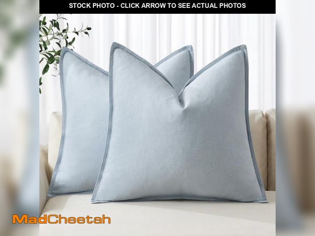 Lot 74-12310253 - MIULEE Decorative Linen Pillow Covers 20x20 Inch Light Blue Ã¢â¬â¹Boho FarmhouseÃ¢â¬â¹ Ã¢â¬â¹N...