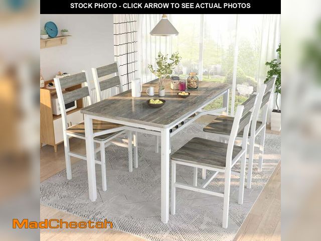 Lot 74-12723862 - LinkRomat Dining Table Set for 4, Farmhouse Kitchen Table with 4 Wood Chairs, Dining Room Set for Br...