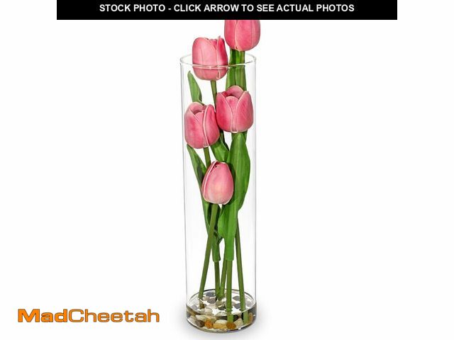 Lot 74-14266339 - DILATATA Artificial Tulips in Clear Cylinder Vase Faux PU Tulip Wedding Centerpiece Fake Tulips in C...