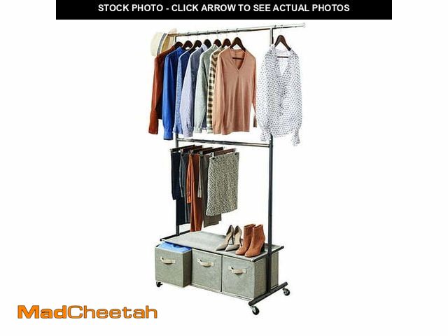Lot 74-12862544 - (MISSING FABRIC DRAWERS) Better Homes &amp; Gardens 2 Tier Garment Rack with 3 Drawer Closet Organiz...