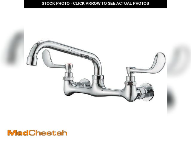 Lot 74-13798174 - BWE 2-Handle Commercial Sink Faucet with 12" Swivel Spout 8" Center Wall Mount Kitchen Faucet In Pol...