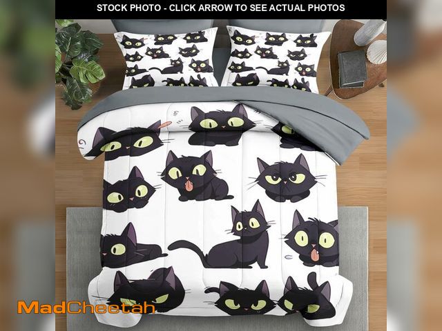 Lot 74-12606315 - Pamnest Comforter Set Twin Size, Cute Cat Funny 5 Pcs Bedding for Kids and Adults, Anime Witch Black...