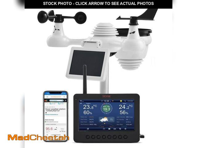 Lot 74-12791931 - VEVOR 7 in. 1 Wi-Fi Weather Station 7 in. TFT Display Wireless Outdoor Sensor. Includes Temperature ...