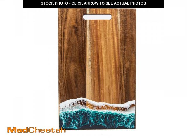 Lot 74-12302925 - Acacia Wood Cutting Board with Green Resin, Large Charcuterie Boards with Handle Decorative Cutting ...