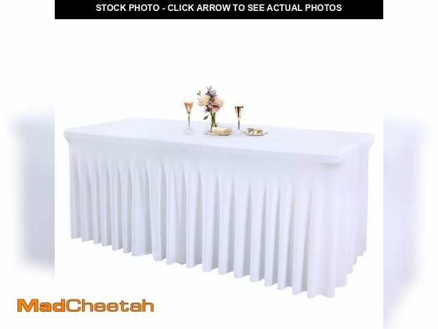 Lot 74-13620713 - 1 Pack White Tableclothes for 4 Foot Rectangle Tables, Wrinkle Resistant Fitted Table Cloth Stretch ...