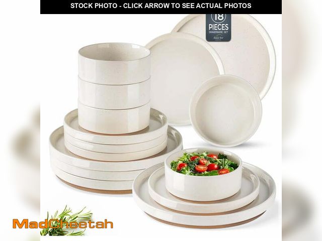 Lot 74-13531803 - (MISSING 2 BOWLS) AmorArc Ceramic Dinnerware Set for 6 | Speckled Stoneware Plates and Bowls with un...