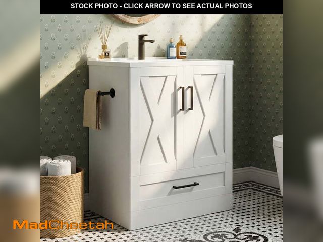 Lot 74-14323272 - Homall 24'' Bathroom Vanity with Sink, Freestanding Bathroom Cabinet with 2 Door &amp; 1 Drawer, Far...