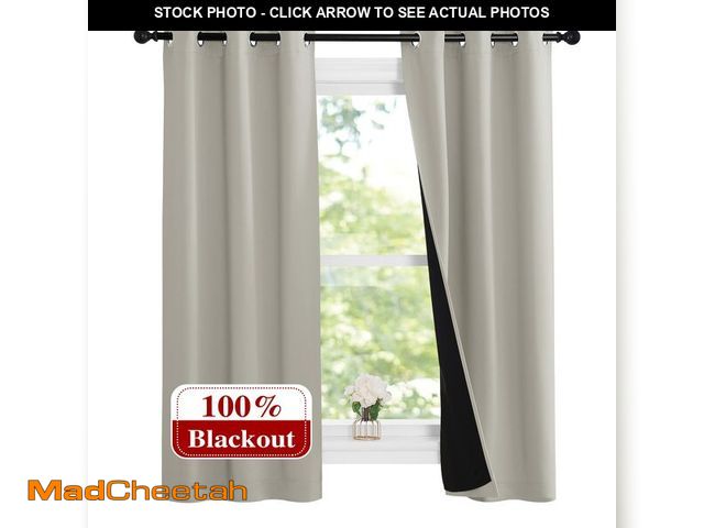 Lot 74-14062774 - NICETOWN Natural 100% Blackout Lined Curtains, 1 Pair, 37" Width x 60" Length Each Panel, 2 Thick La...
