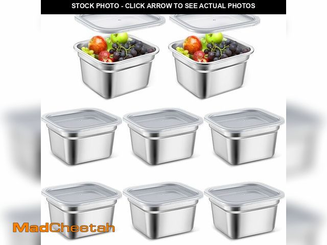 Lot 74-12708748 - 8 Pcs 1/6 Size Hotel Steam Table Pans with Lids, Stainless Steel Food Containers and PP Plastic Cove...