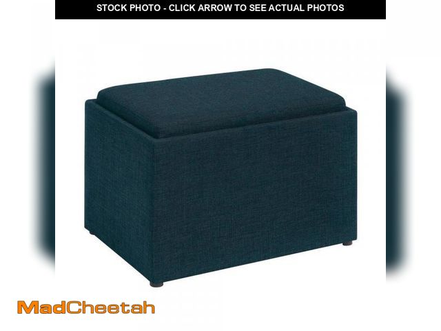 Lot 74-12424633 - Convenience Concepts Designs4Comfort Dark Blue Fabric Accent Storage Ottoman with Reversible Tray - ...