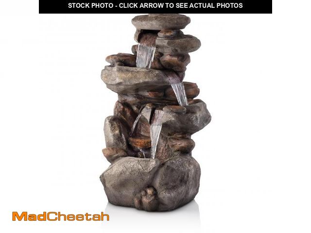 Lot 74-12428431 - Alpine Corporation WIN316 40" Floor Fountain Ã¢â¬â 4-Tiered Rock Water Feature with Cascading Str...