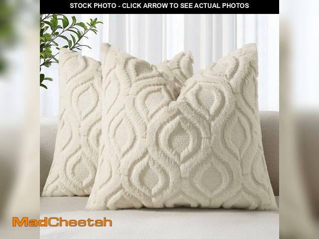 Lot 74-13541996 - decorUhome Cozy Textured Euro Sham Throw Pillow Covers 24x24 Inch Set of 2, Soft Plush Faux Wool Aqu...