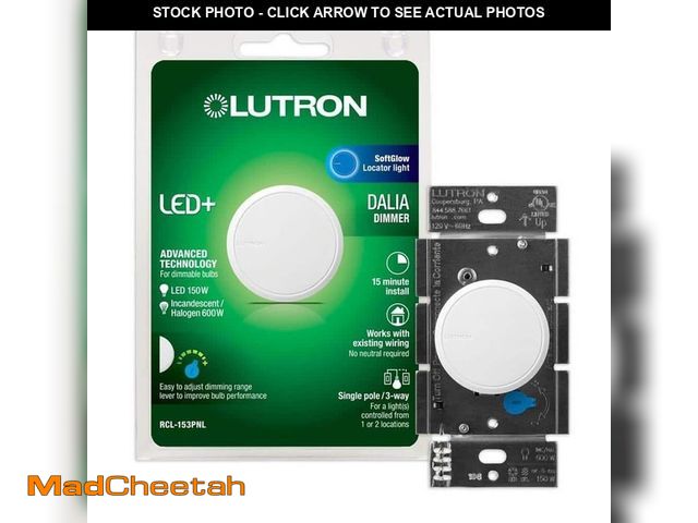 Lot 74-12692562 - Lutron Dalia LED+ Illuminated Rotary Light Dimmer Switch, 150W LED Bulbs/Single-Pole or 3-Way, White...