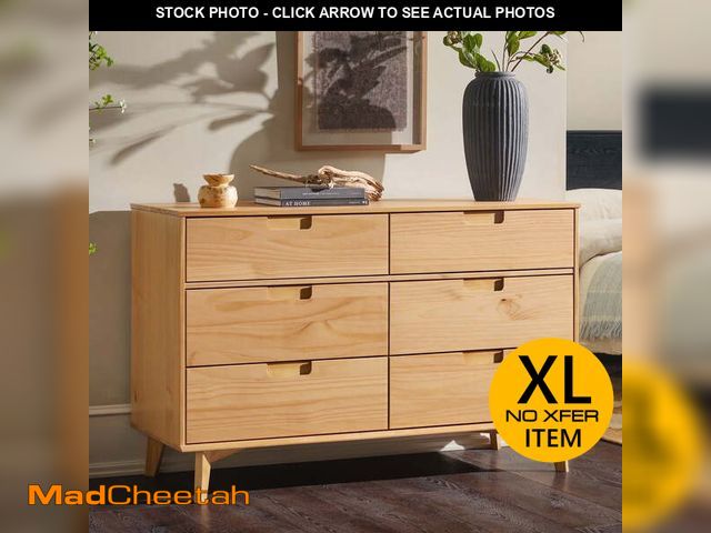 Lot 74-12723993 - Walker Edison 6 - Drawer Groove Handle Solid Wood Dresser â Natural Pine - UNUSED