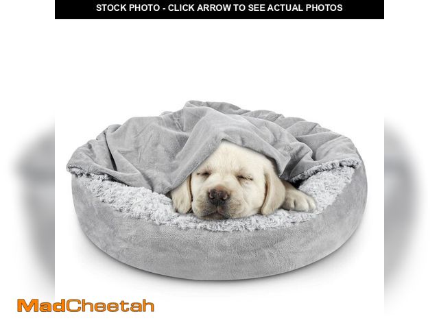 Lot 74-14149061 - JOEJOY Small Dog Bed Cat Bed with Hooded Blanket, Cozy Cuddler Luxury Puppy Pet Bed, Donut Round Cal...
