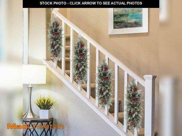 Lot 74-10908188 - U'Artlines Christmas Swag Artificial Frosted Decorative Swag Front Door Wreath with Red Berry Pine C...