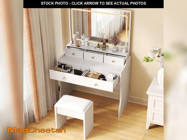 Lot 74-12337049 - *SEE DETAILS* COMHOMA Makeup Vanity Desk with Mirror and Lights, Vanity Table and Chair Set with 5 D...