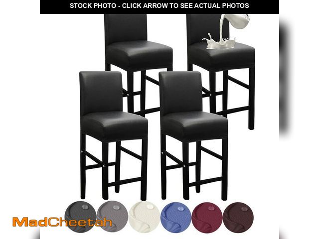 Lot 74-14060266 - HFCNMY Bar Stool Covers,4 Pack Stretch Waterproof PU Bar Stool Covers with Backs Bar Stool Chair Cov...