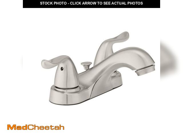 Lot 74-12856943 - Glacier Bay Constructor 4 in. Centerset Double Handle Low-Arc Bathroom Faucet in Brushed Nickel - US...