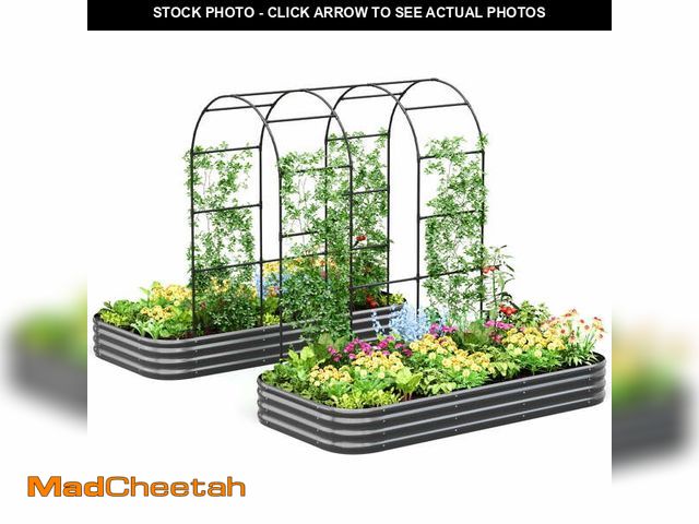 Lot 74-13779993 - (MISSING HARDWARE) KING BIRD Raised Garden Bed with Arched Trellis Galvanized Planter Garden Box Out...
