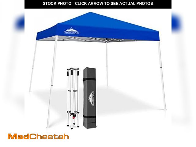 Lot 74-12043763 - EAGLE PEAK 10x10 Slant Leg Pop-up Canopy Tent Easy One Person Setup Instant Outdoor Beach Canopy Fol...